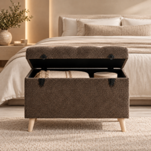 Open Storage Ottoman in Serene Bedroom