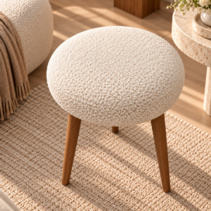 Scandinavian Bouclé Ottoman in Sunlight
