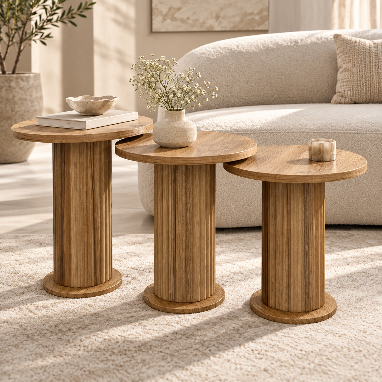 Scandinavian Trio of Wooden Tables Scandinavian Trio of Wooden Tables