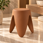 Sculptural Caramel Stool in Warm Spa Interior