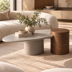 Sculptural Coffee Table in a Cozy Living Room