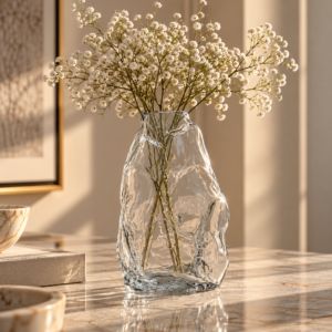 Sculptural Glass Vase with Baby’s Breath (1)