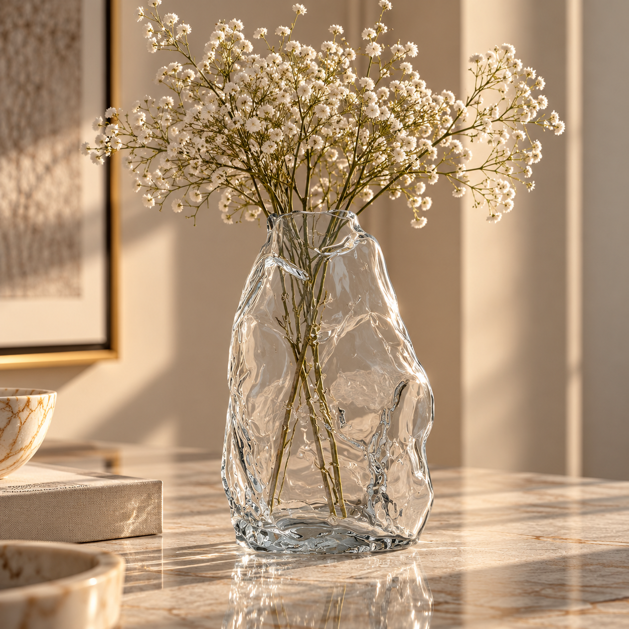 Sculptural Glass Vase with Baby’s Breath (1) Sculptural Glass Vase with Baby’s Breath (1)