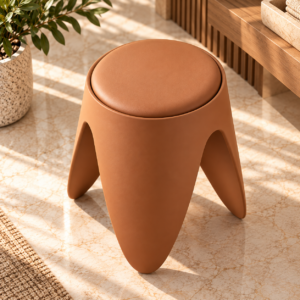 Sculptural Terracotta Stool in Sunlit Interior