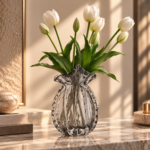 Smoky Glass Vase with White Tulips