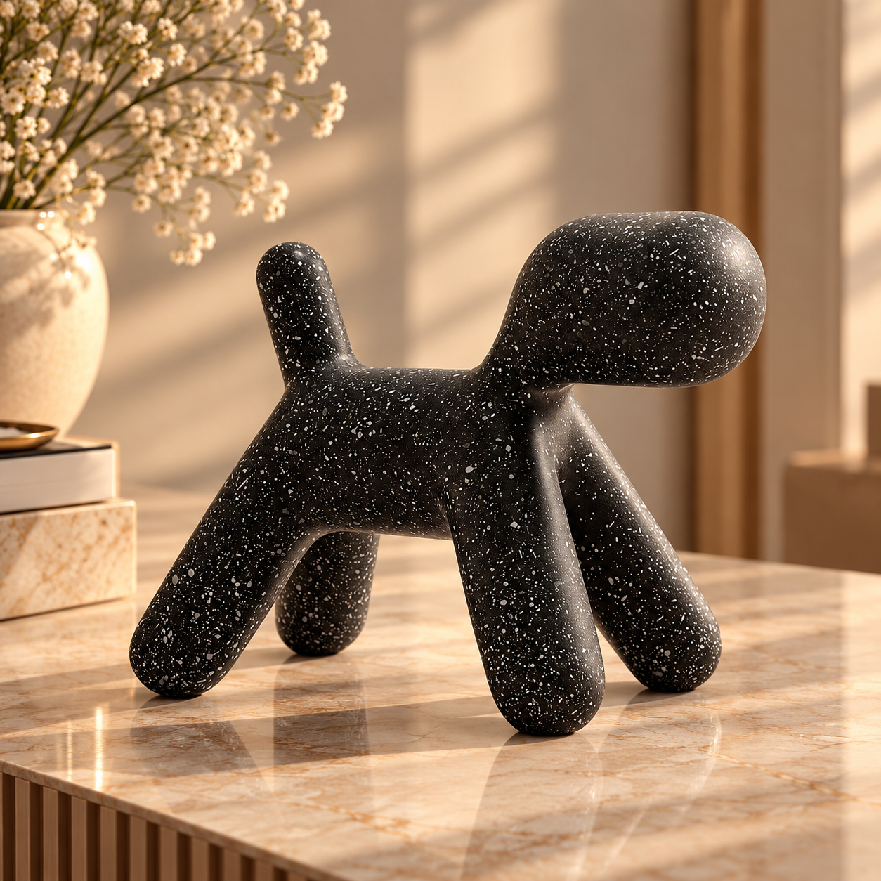 Speckled Sculptural Dog on Marble Speckled Sculptural Dog on Marble