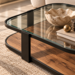 Sunlit Glass and Walnut Coffee Table (1)