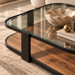 Sunlit Glass and Walnut Coffee Table (1)