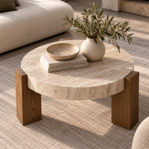 Sunlit Travertine Coffee Table Still Life