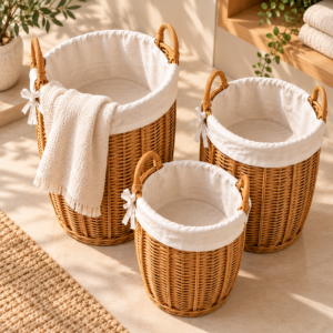 Sunlit Wicker Baskets and Linens