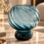 Swirled Teal Art Glass Vase