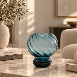 Teal Glass Bowl on a Marble Table
