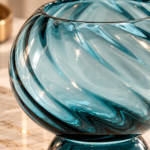 Teal Swirled Glass Vessel Close Up