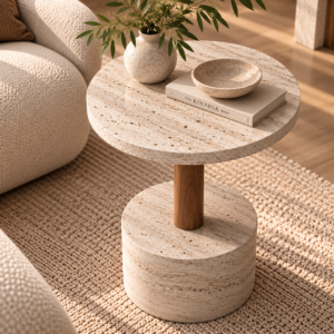 Travertine Table with Olive Branches