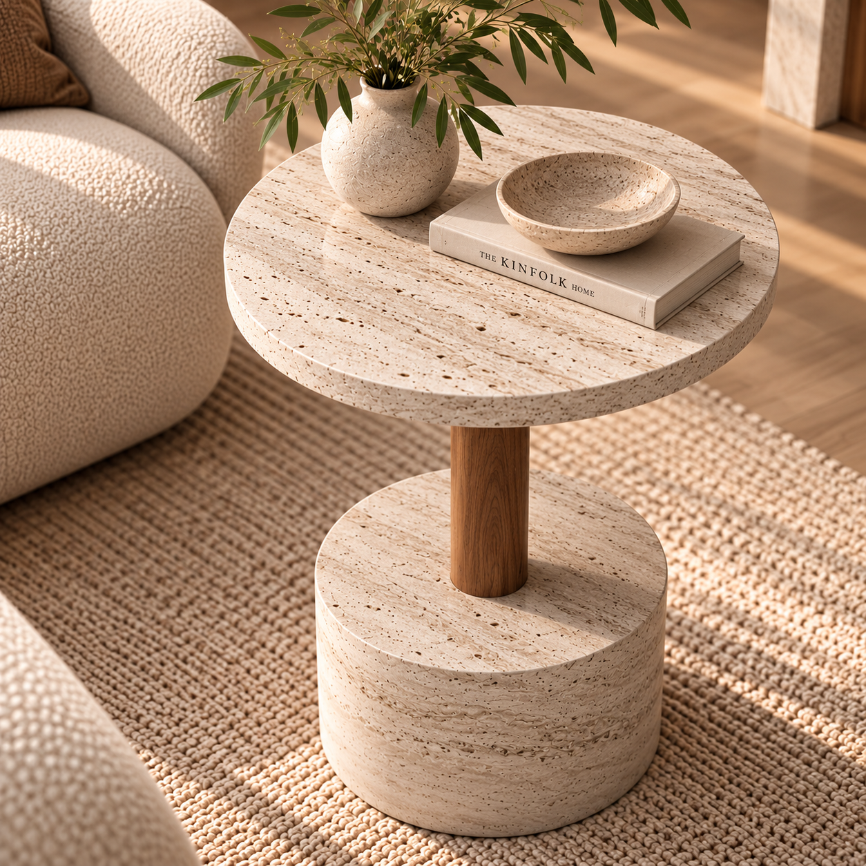 Travertine Table with Olive Branches Travertine Table with Olive Branches