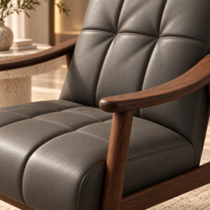 Walnut Framed Charcoal Leather Armchair