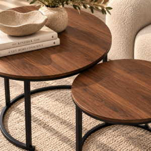 Walnut Nesting Tables with Kinfolk Decor