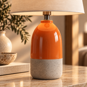Warm Amber and Stone Table Lamp