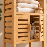 Warm Bamboo Bathroom Storage Shelf