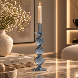 Warm Candlelit Glass and Marble Vignette