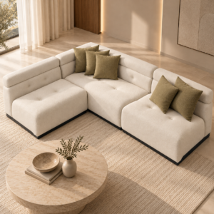 Warm Minimalist L Shaped Living Room