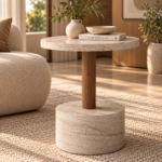 Warm Minimalist Travertine Table Vignette (1)