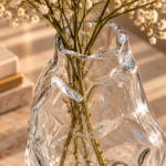Wavy Glass Vase with White Flowers