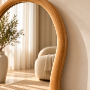 Wavy Oak Mirror in Warm Light