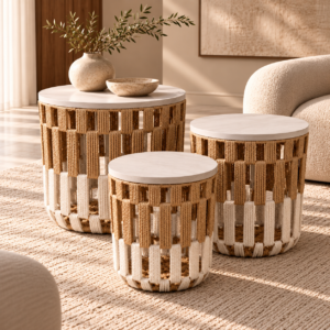 Woven Tables in a Serene Neutral Interior