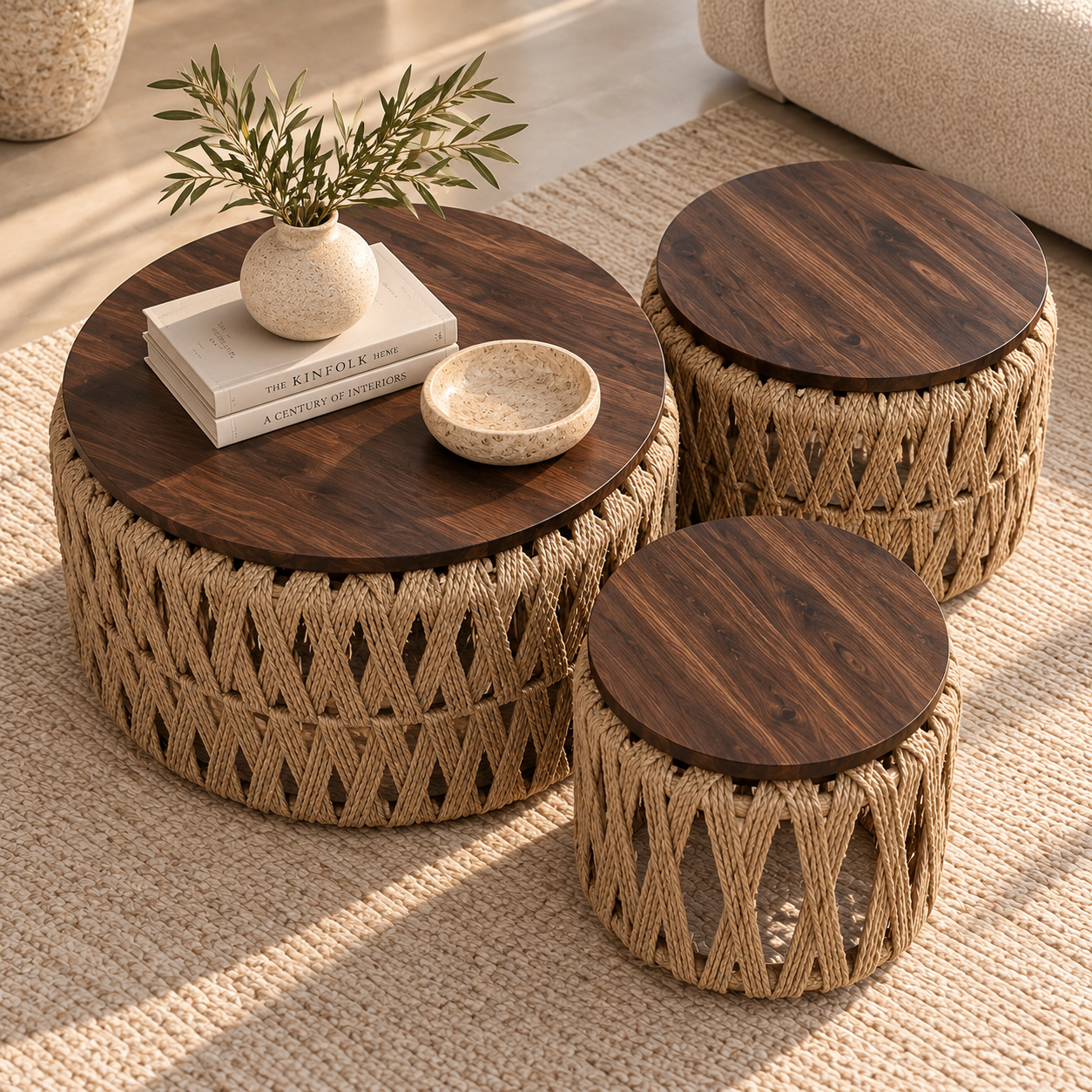 Woven Walnut Table Trio in Sunlight Woven Walnut Table Trio in Sunlight